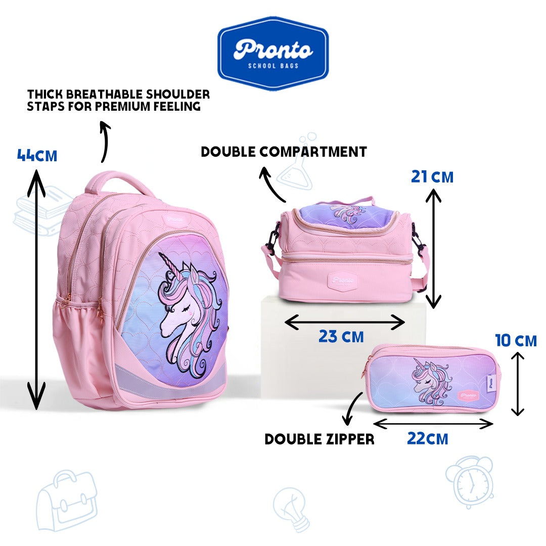 Pronto Pink Unicorn Backpack Set 17”