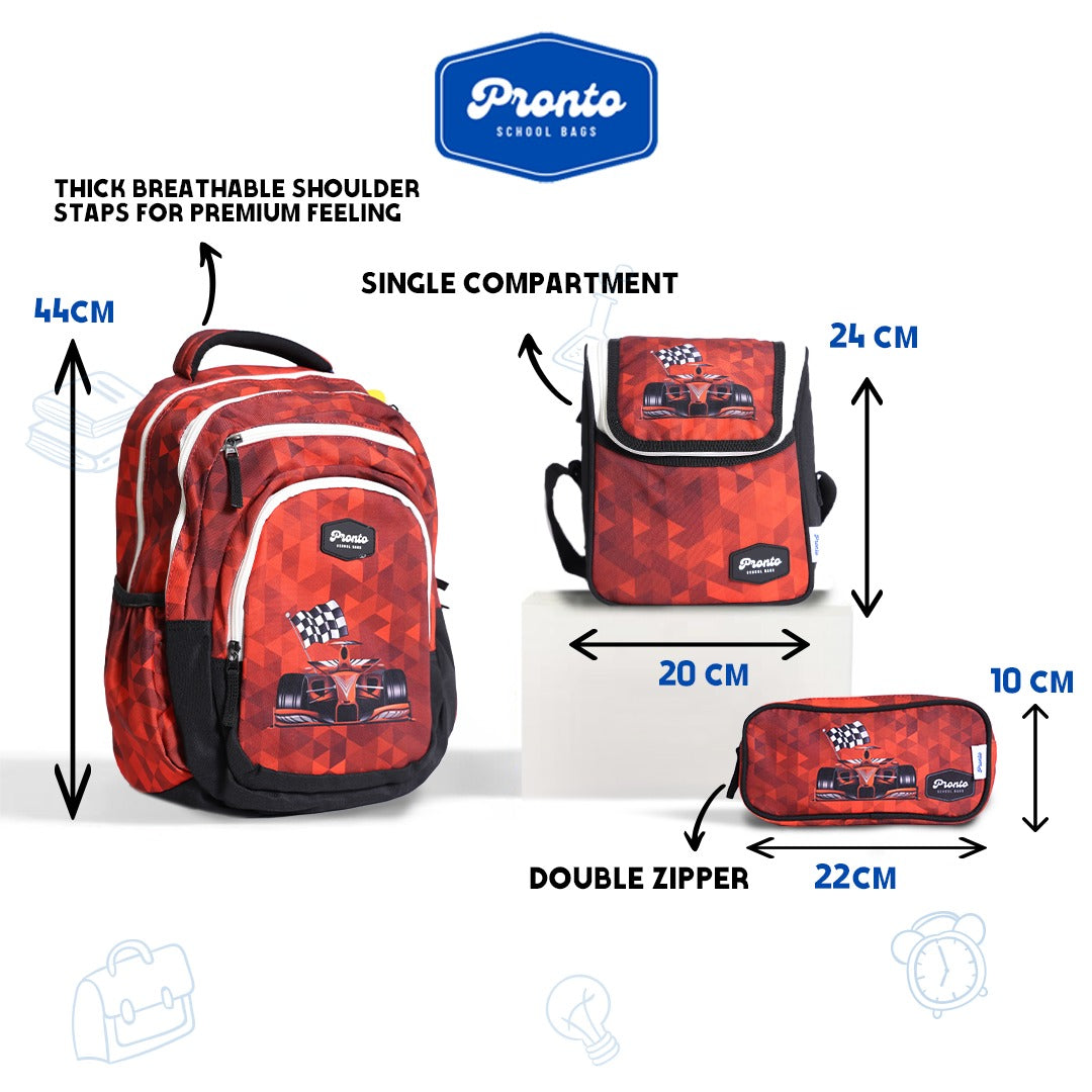 Pronto Racing Car Backpack Set 17”