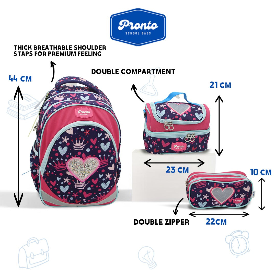 Pronto Glitter Heart Backpack Set 17”