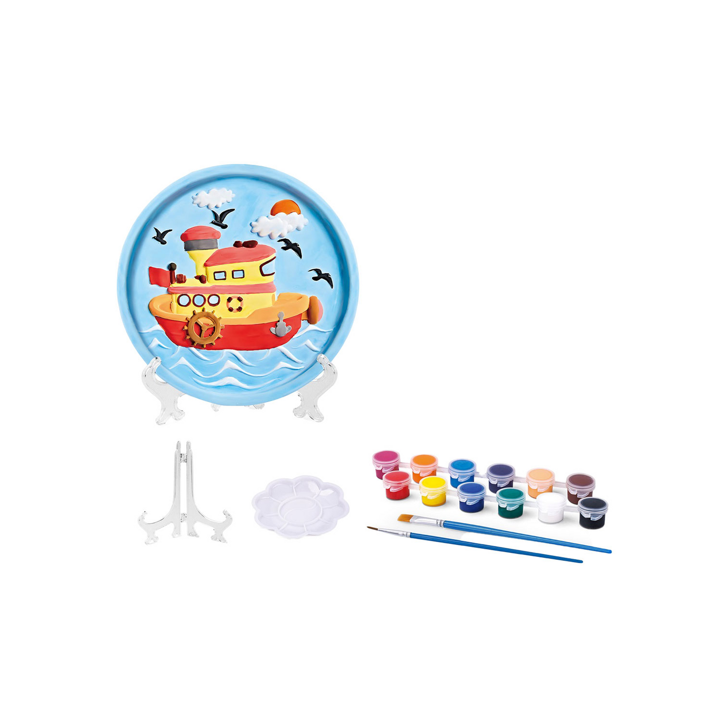 A coloring plate with a stand in a box
