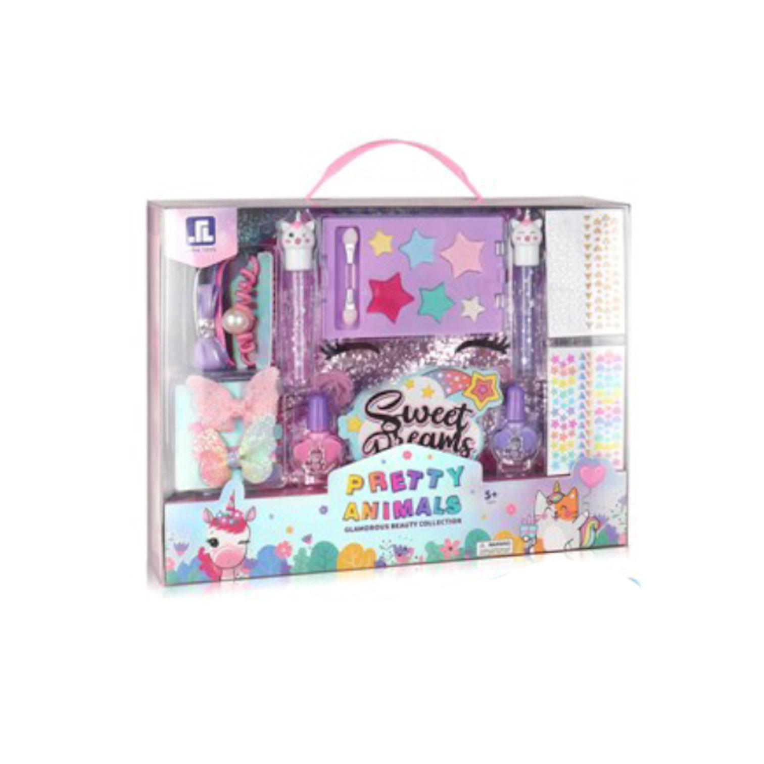 Makeup set with two folders and accessories in a box