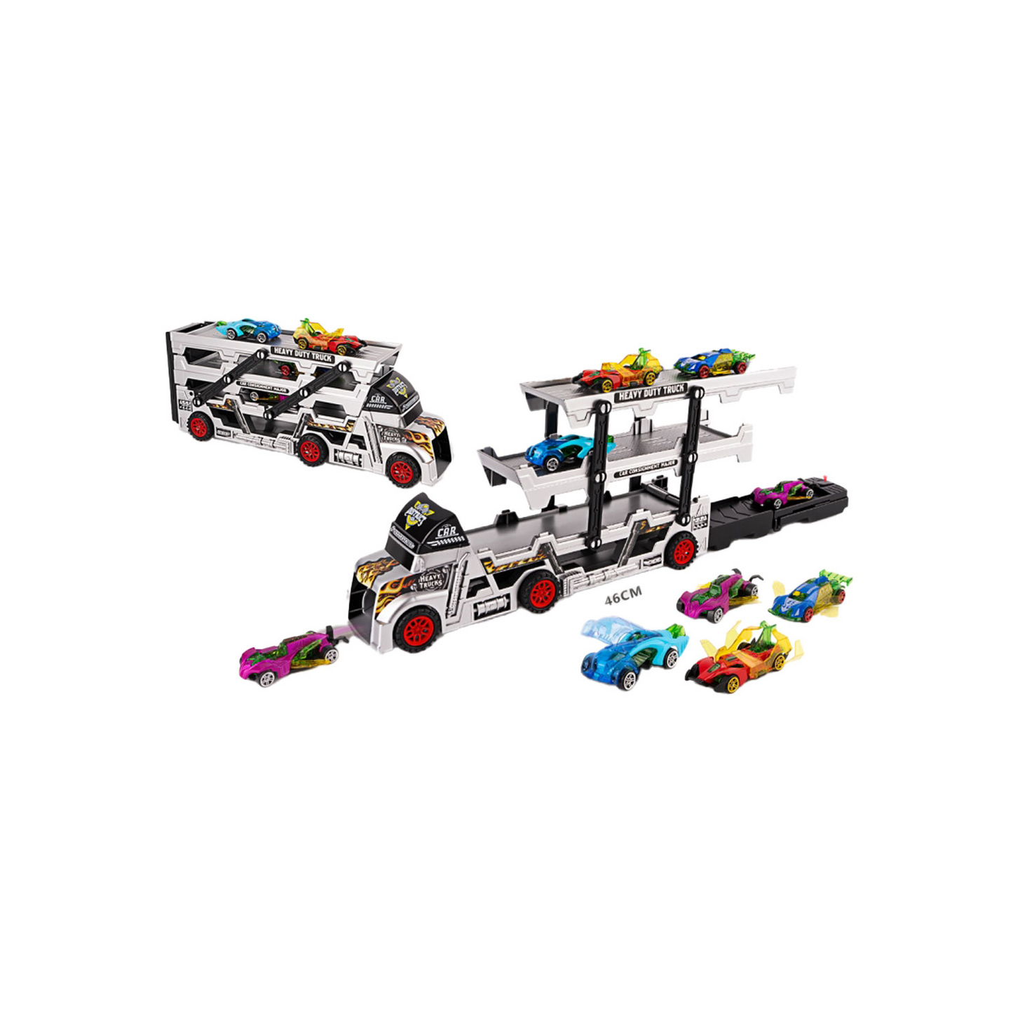 Previously boxed car transporter