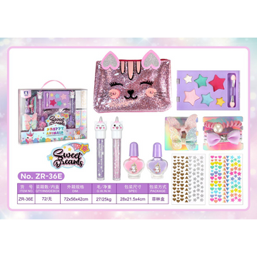 Makeup set with two folders and accessories in a box