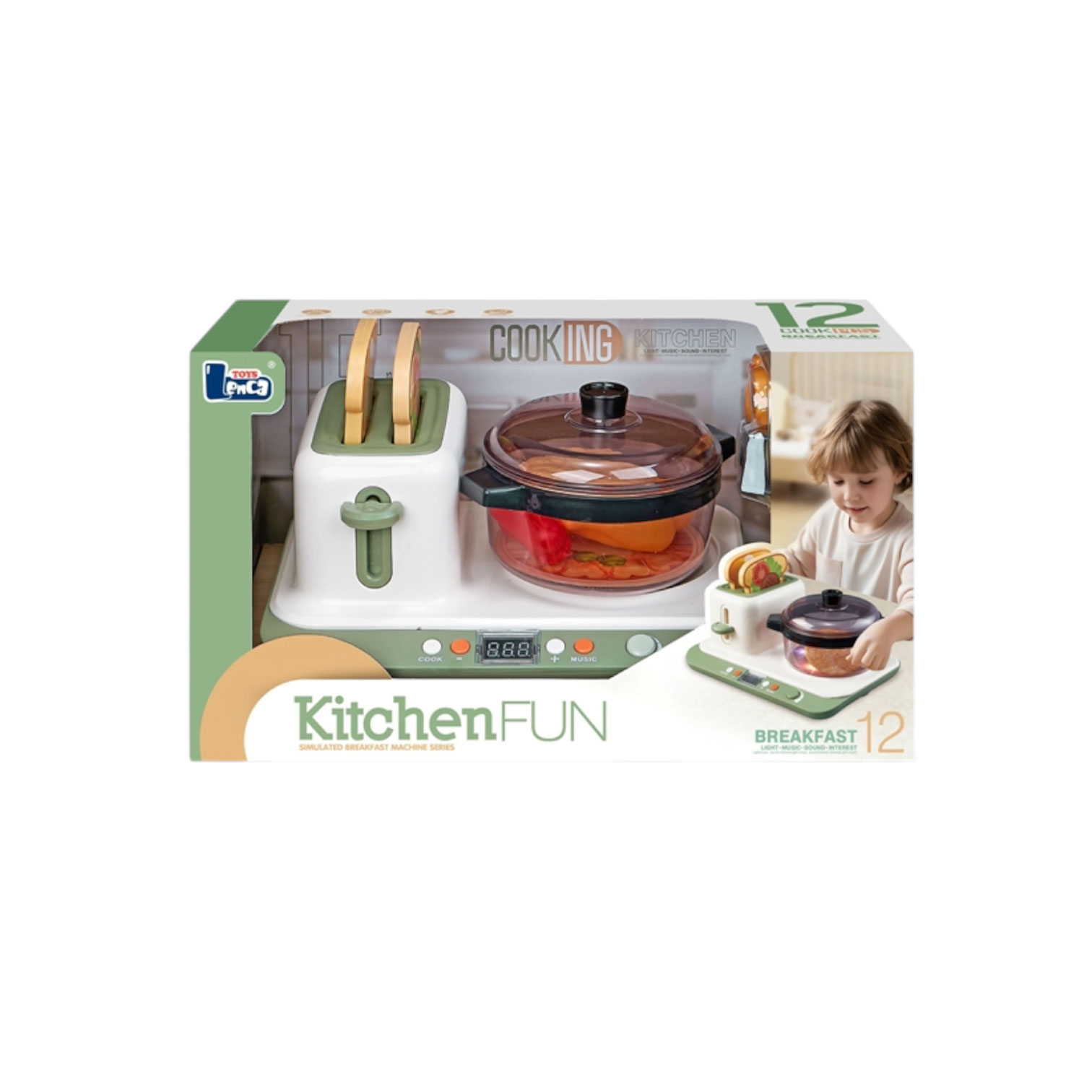 Toy cooker and toaster with accessories in a box