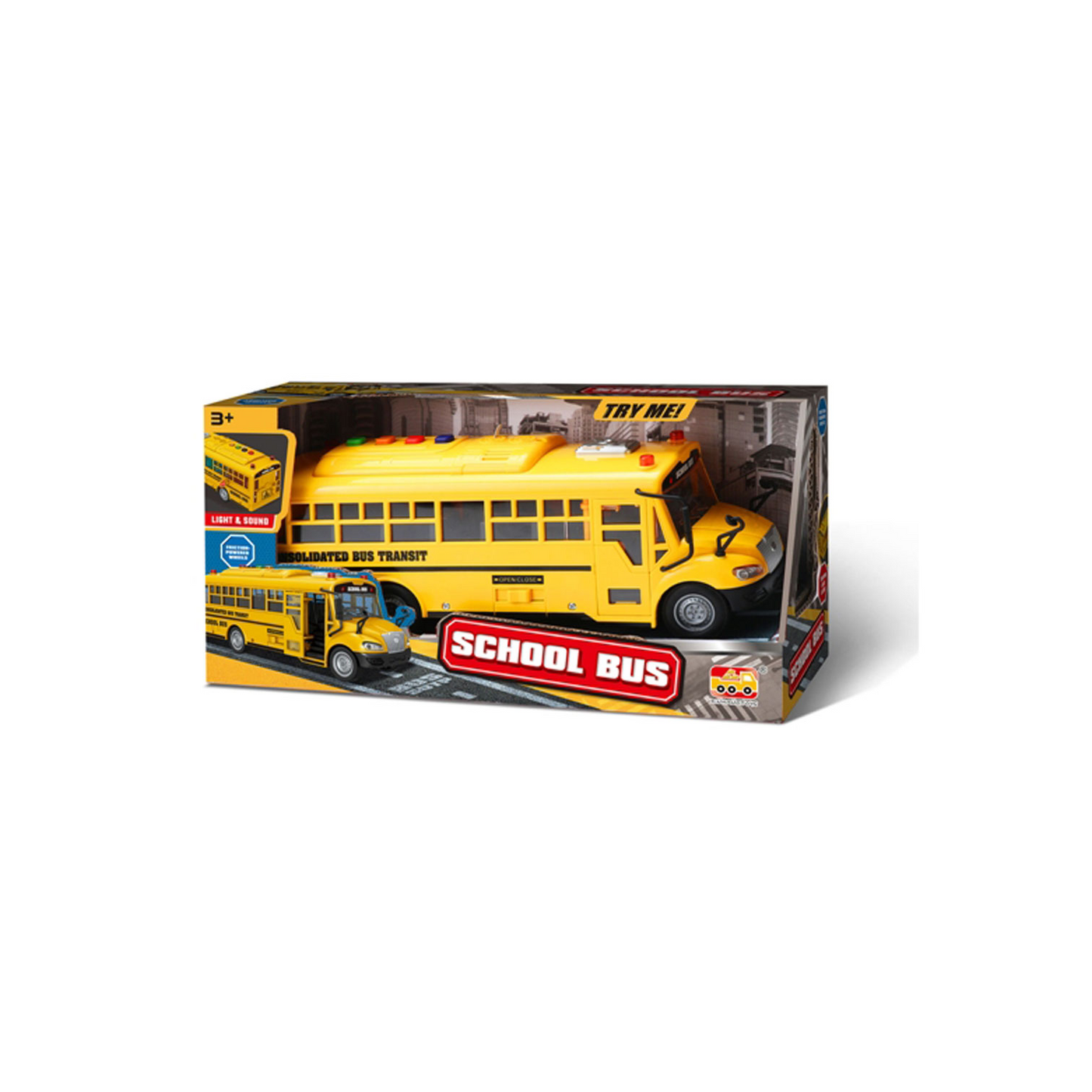 Yellow bus with light and musical in a box