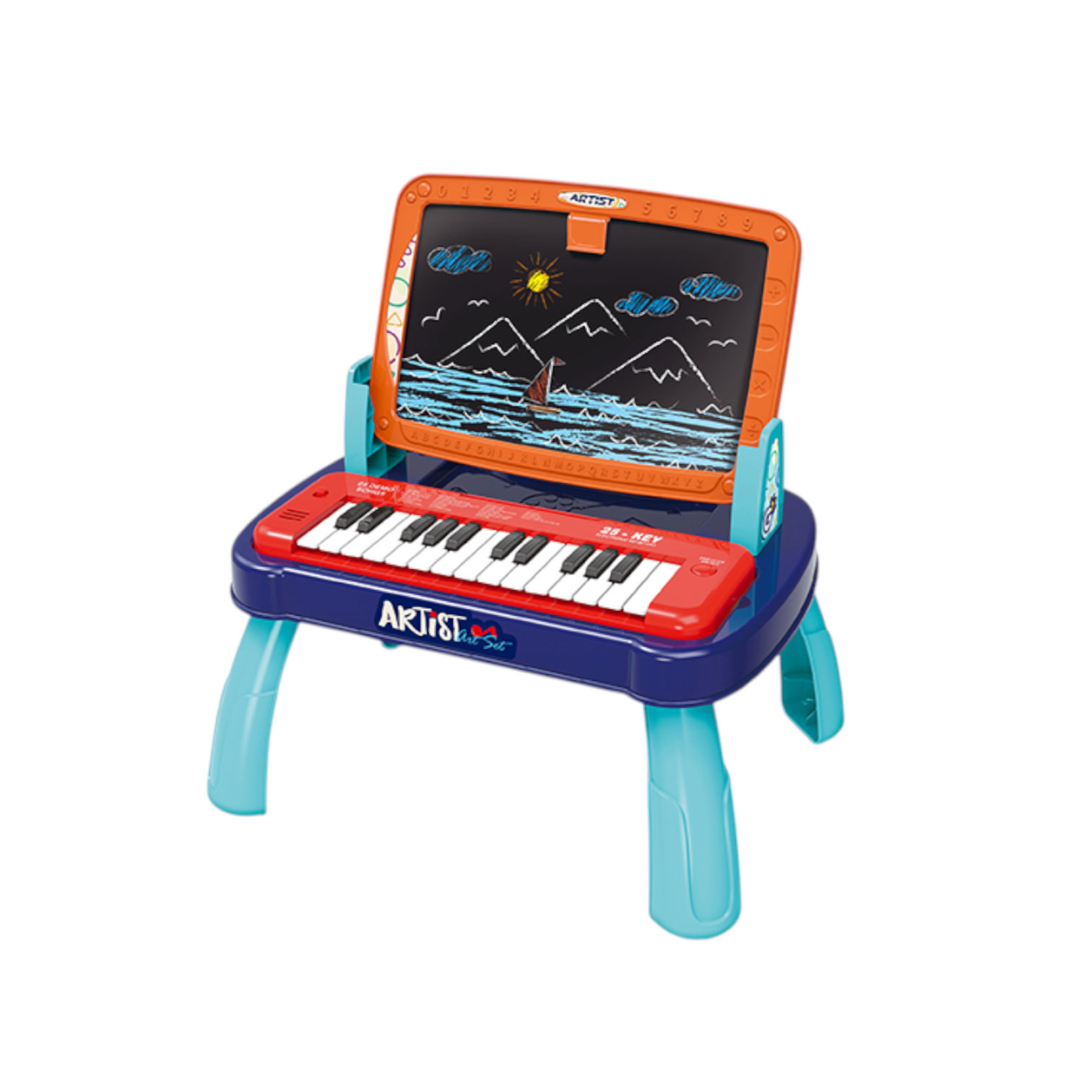 Piano with backgammon in case