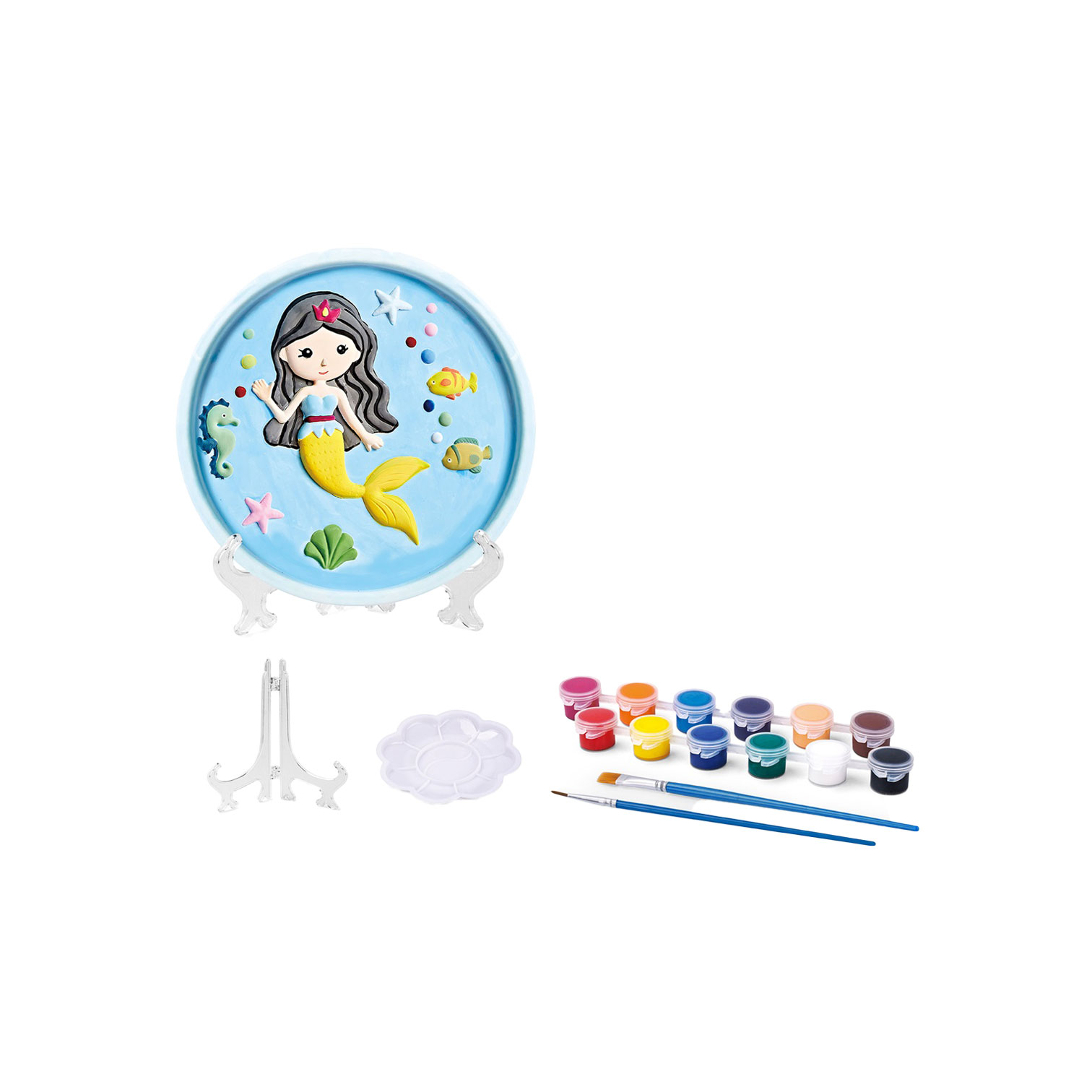 A coloring plate with a stand in a box