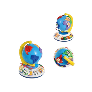 A globe with a boy's sound in a box